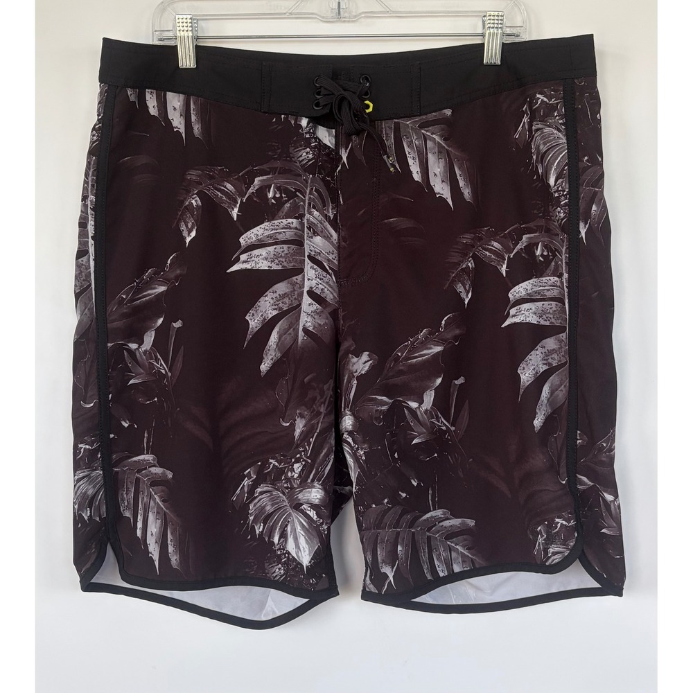 Tommy Bahama Mens Black White Tropical Monstera Leaf Board Shorts Swim Trunks 36
